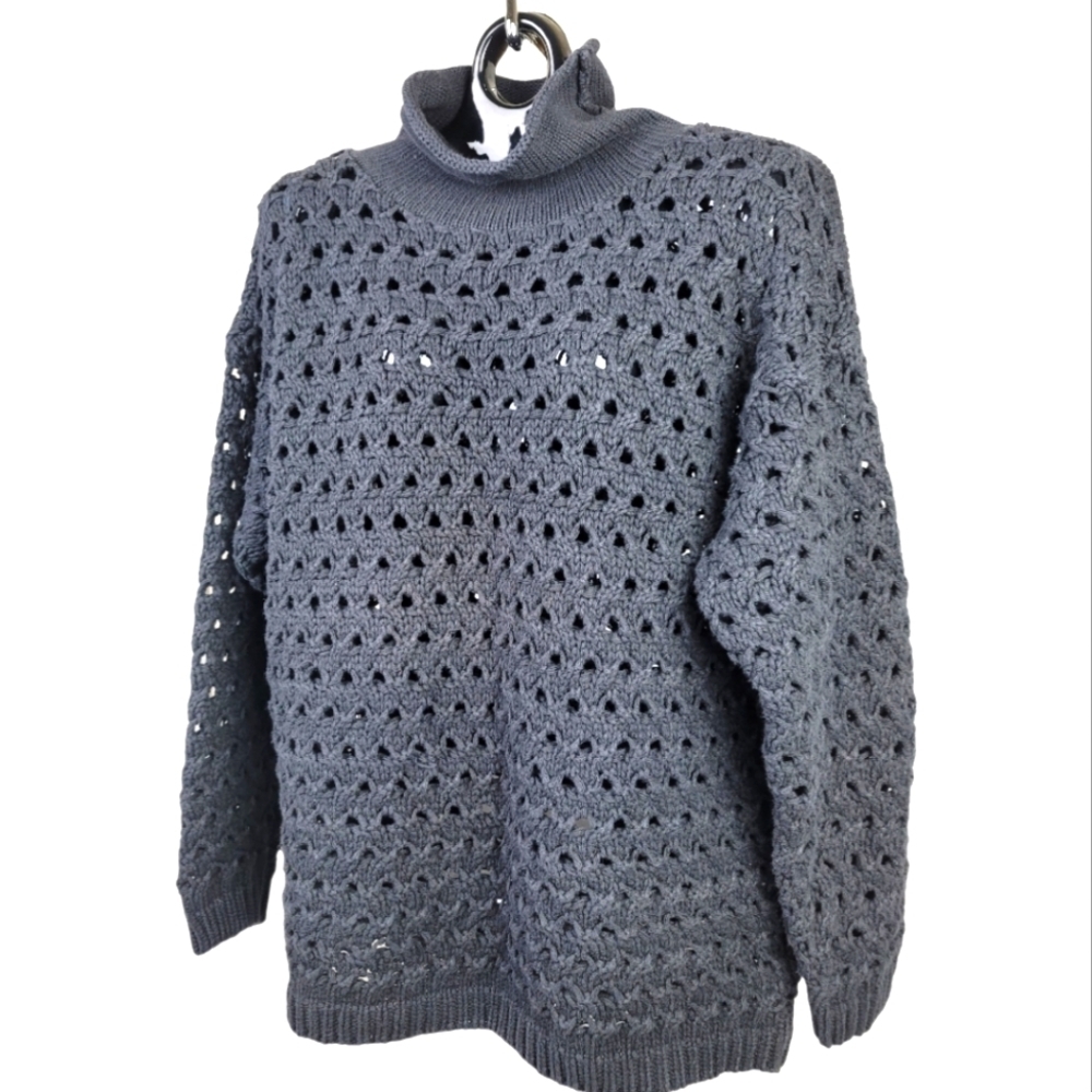 Neiman Marcus Oversized Mock Turtleneck Crochet Sweater/Tunic‎